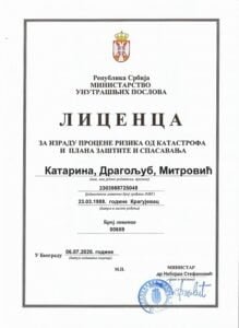 Licenca za izradu procene rizika od katastrofа i plana zastite i spasavnja - Katarina Mitrovic