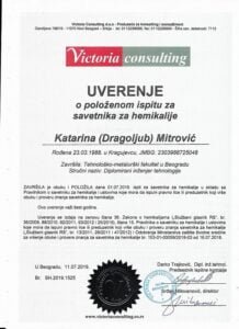 Uverenje - Savetnik za hemikalije - Katarina Mitrovic