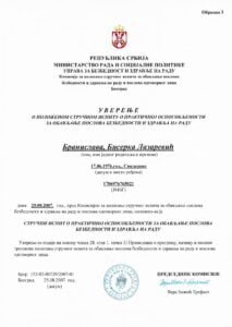 Uverenje - Strucni ispit - Bezbednost i zdravlje na radu - Branislava Obucina