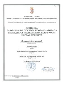 2025 Licenca Green - Verica Maksimovic - Koordinator za bezbednost i zdravlje na radu u fazi izrade projekta